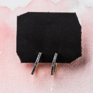 Blue Sapphire Thin Huggie Earrings in 14k Gold