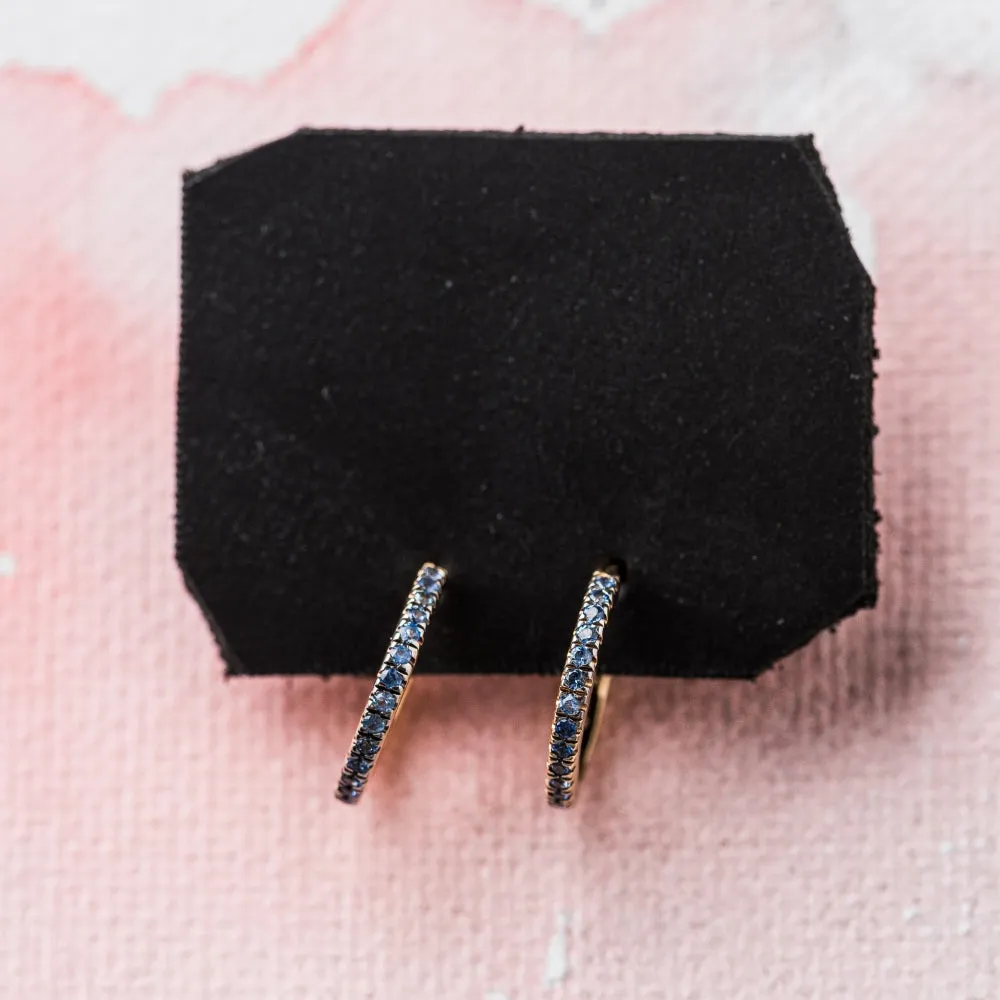 Blue Sapphire Thin Huggie Earrings in 14k Gold