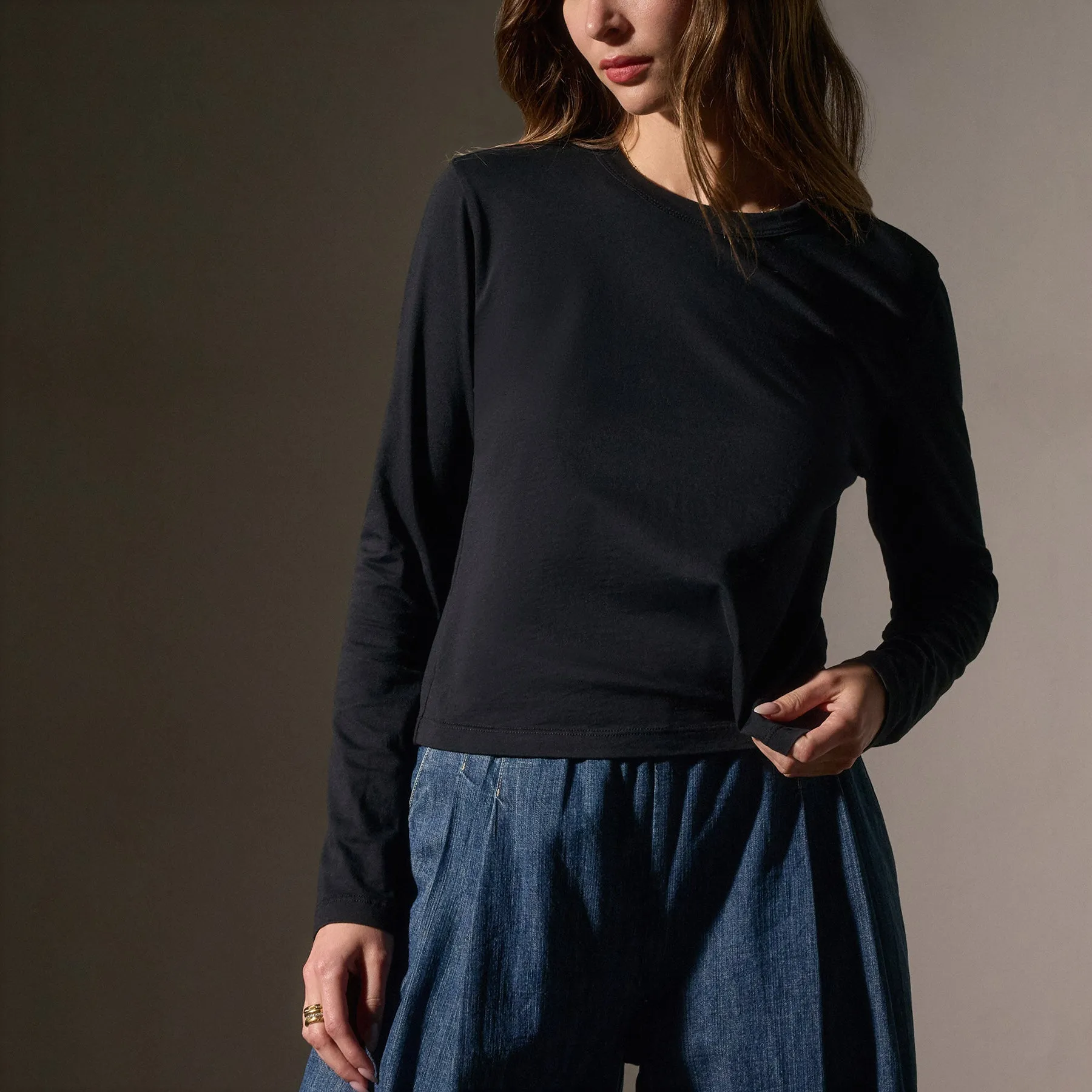 Brushed Elevated Jersey Long Sleeve Tee - Black