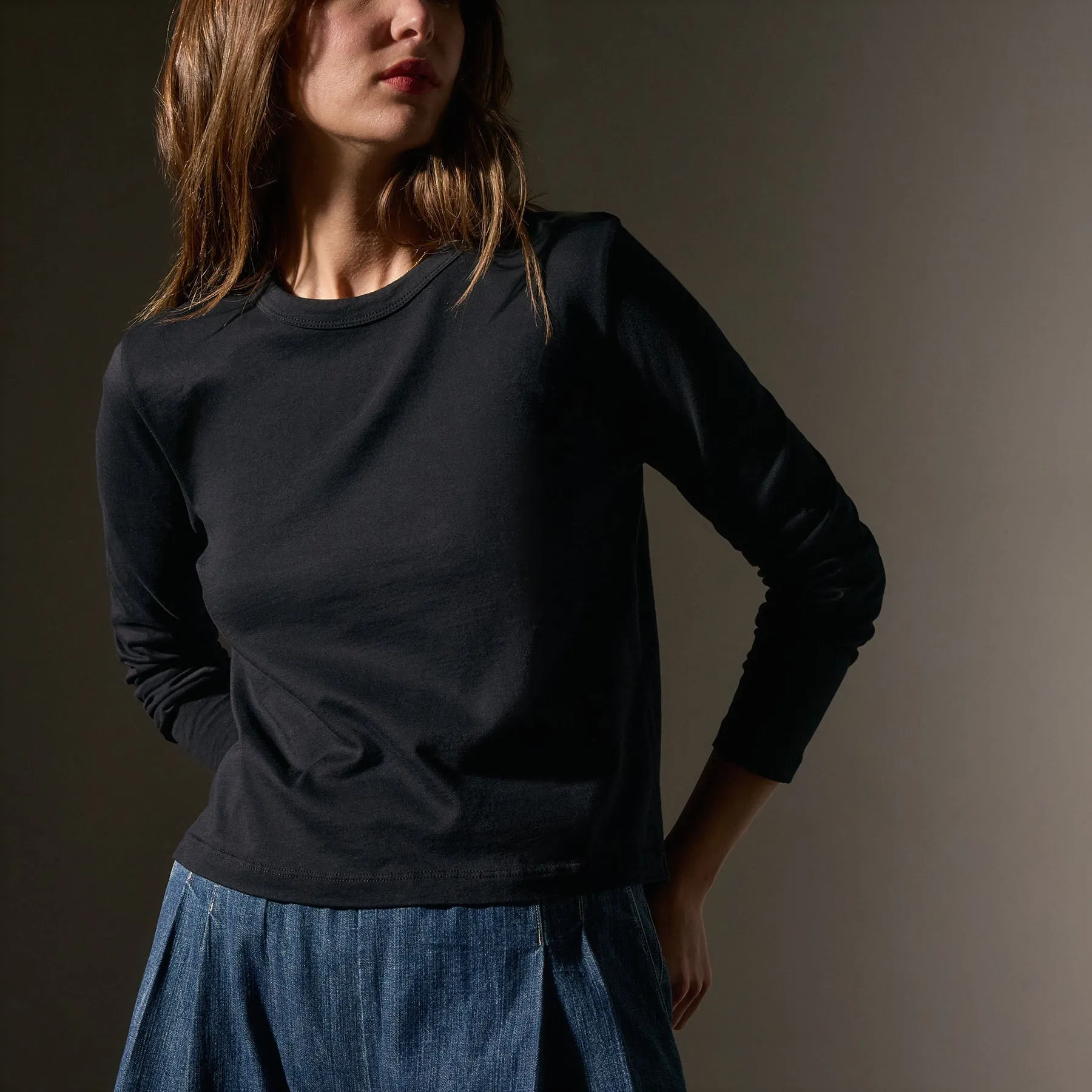 Brushed Elevated Jersey Long Sleeve Tee - Black