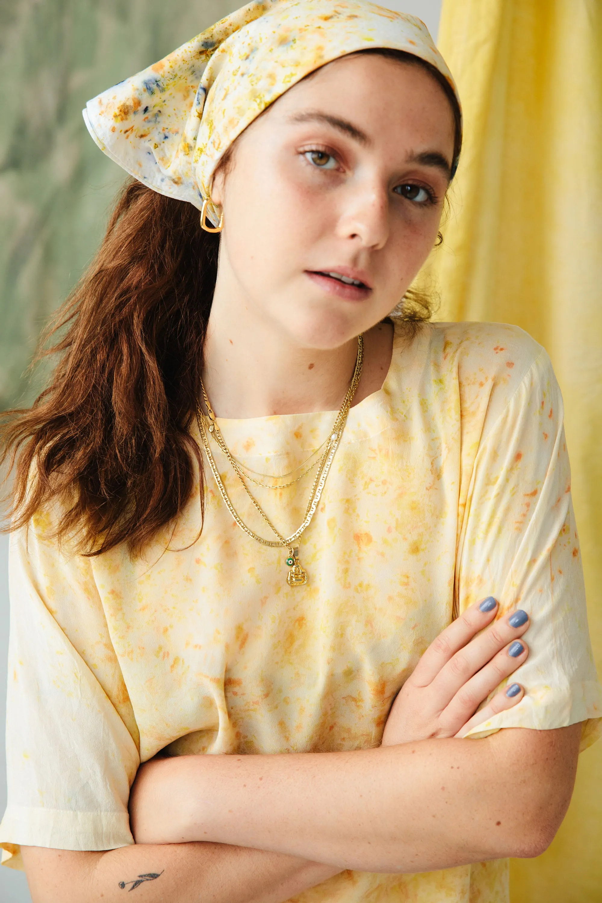 Bundle Dyed Silk Short Sleeve Top - Sulfur Cosmos Bursts