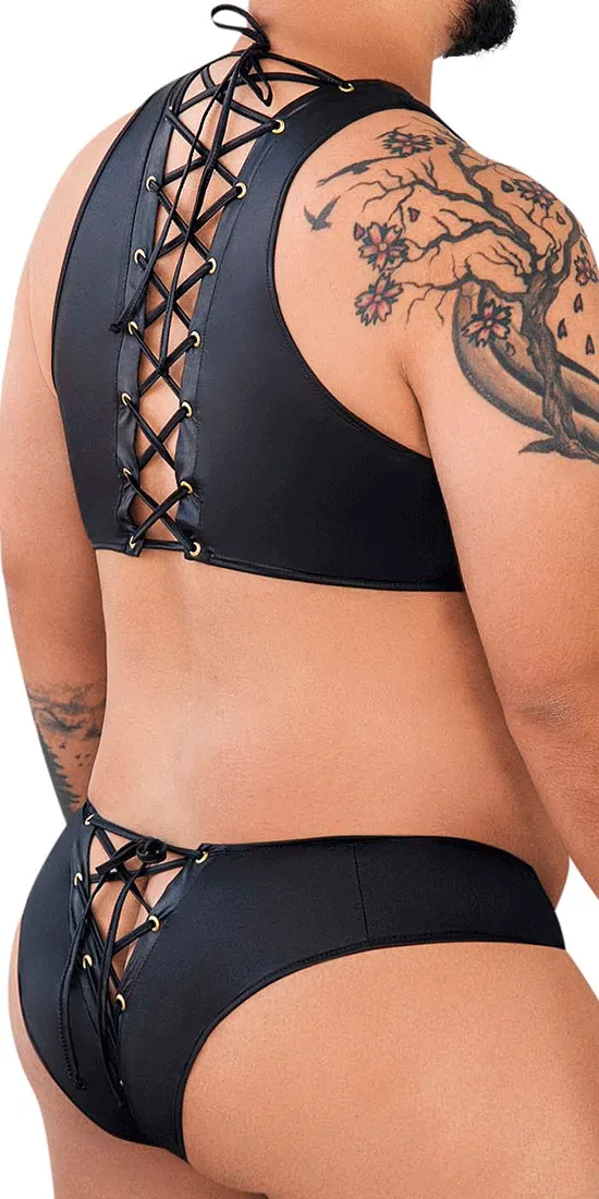 Candyman 99628x Criss-cross Top And Brief Set Black