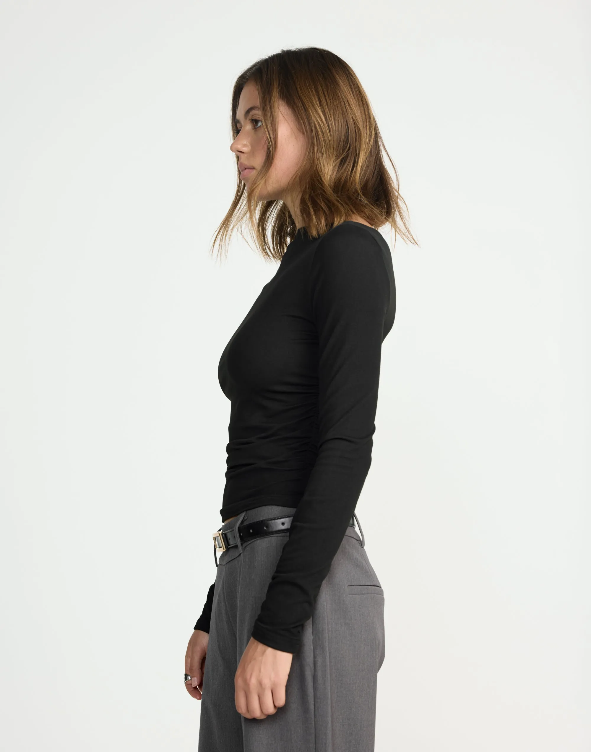 Caprice Long Sleeve Top (Black)