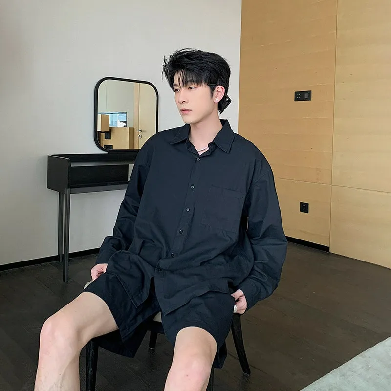 Casual Oversized Button-Down Shirt and Shorts Set
