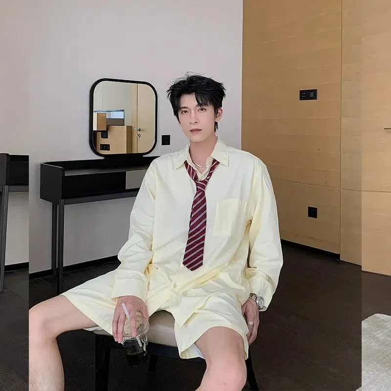 Casual Oversized Button-Down Shirt and Shorts Set