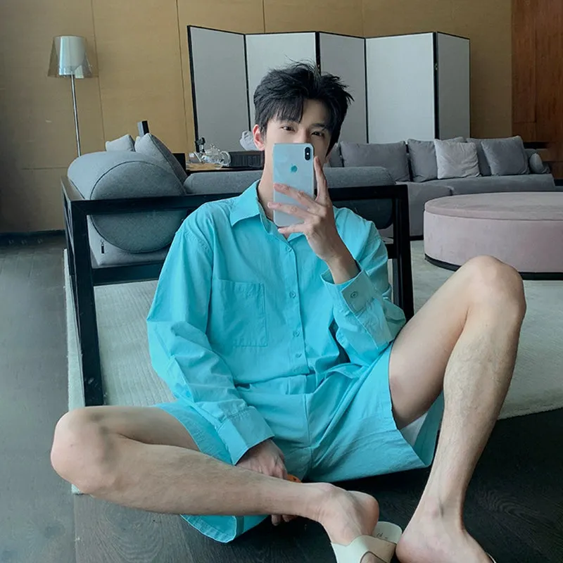 Casual Oversized Button-Down Shirt and Shorts Set
