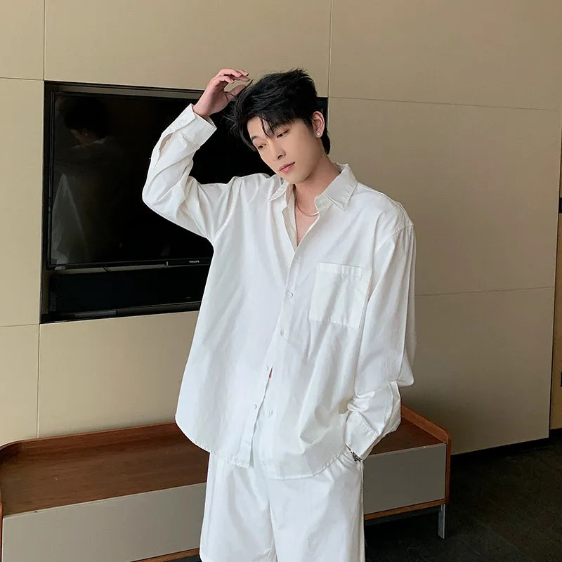 Casual Oversized Button-Down Shirt and Shorts Set