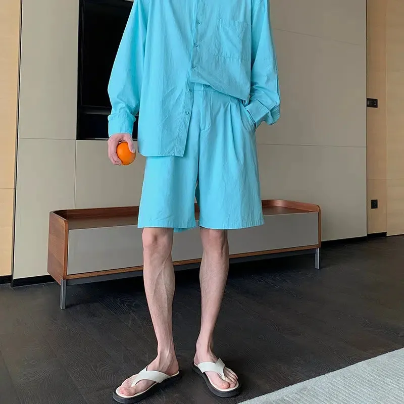 Casual Oversized Button-Down Shirt and Shorts Set
