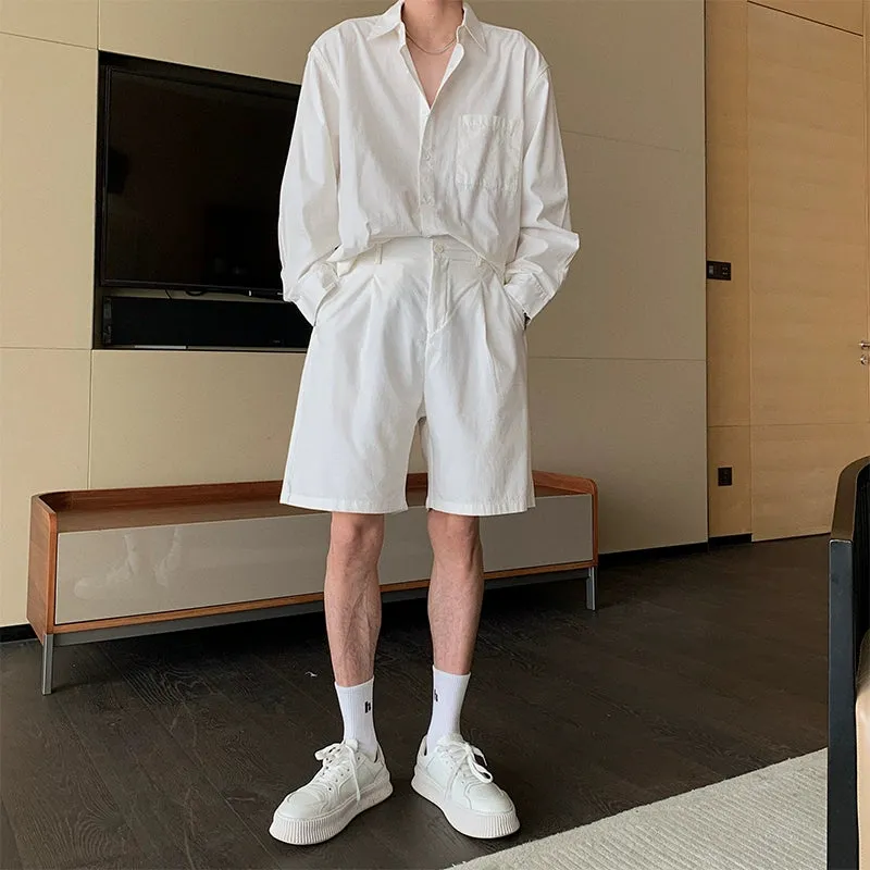 Casual Oversized Button-Down Shirt and Shorts Set