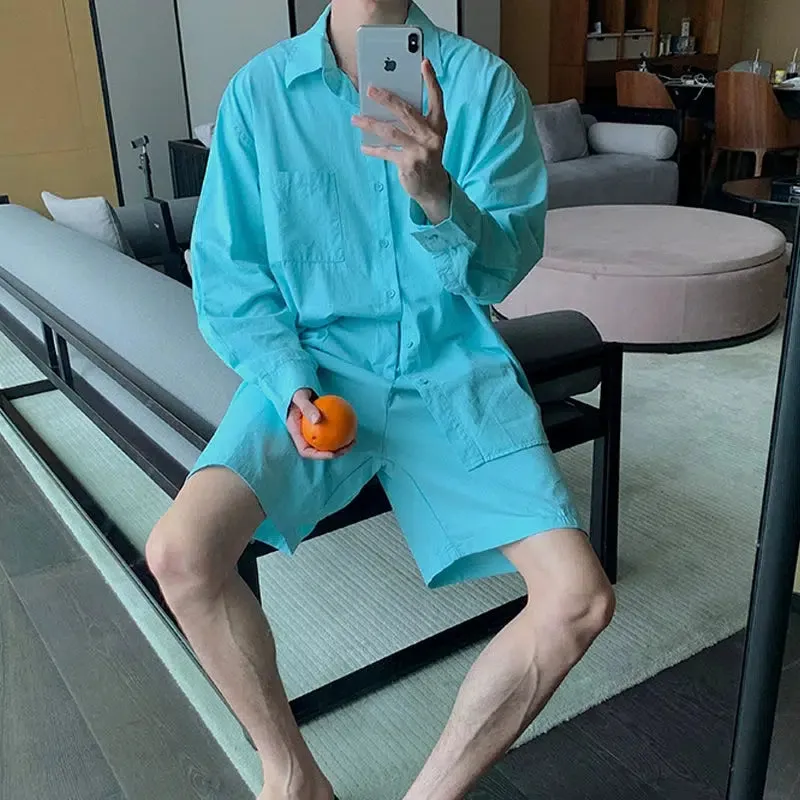Casual Oversized Button-Down Shirt and Shorts Set