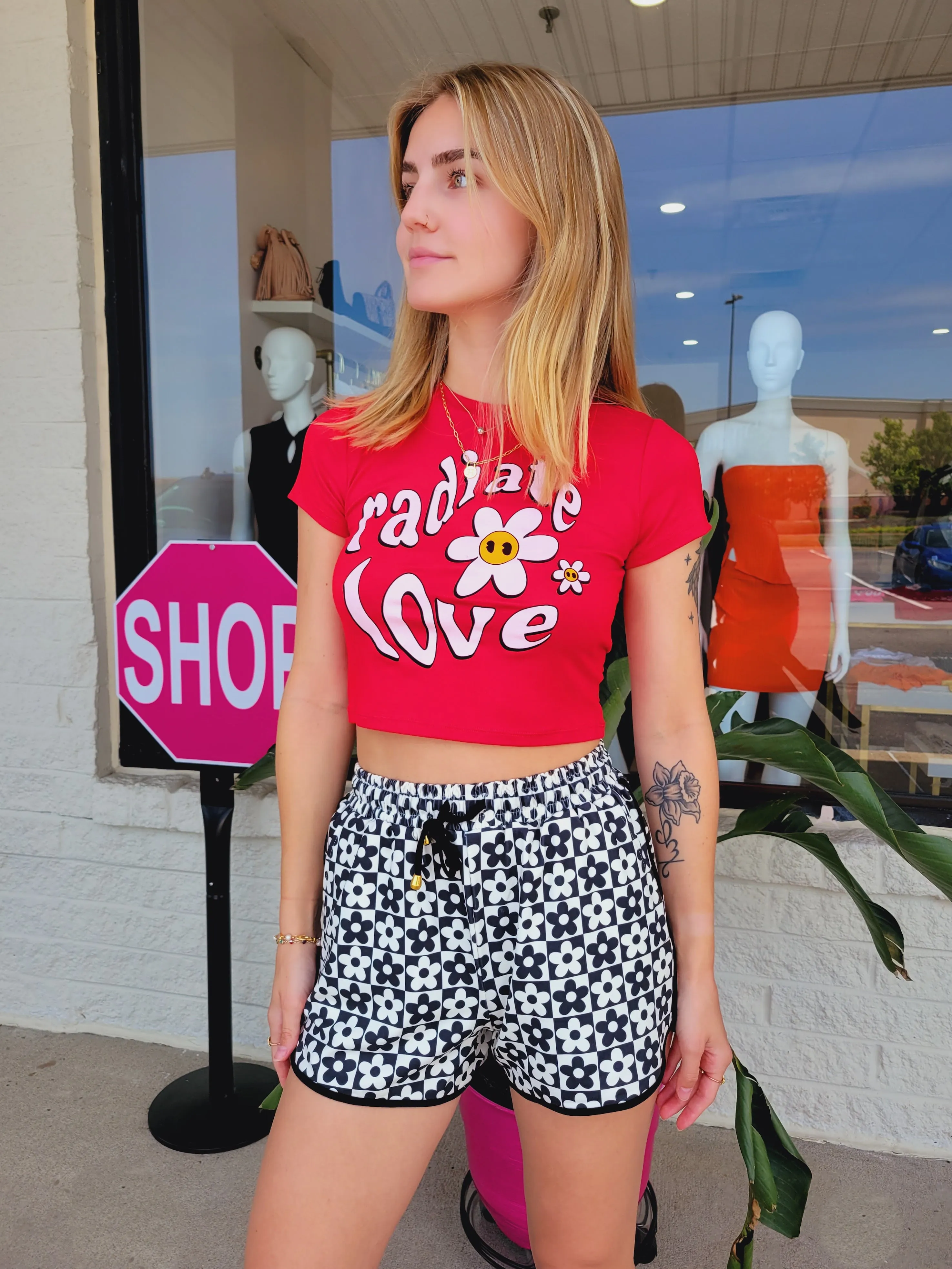 Checkered Flower Shorts