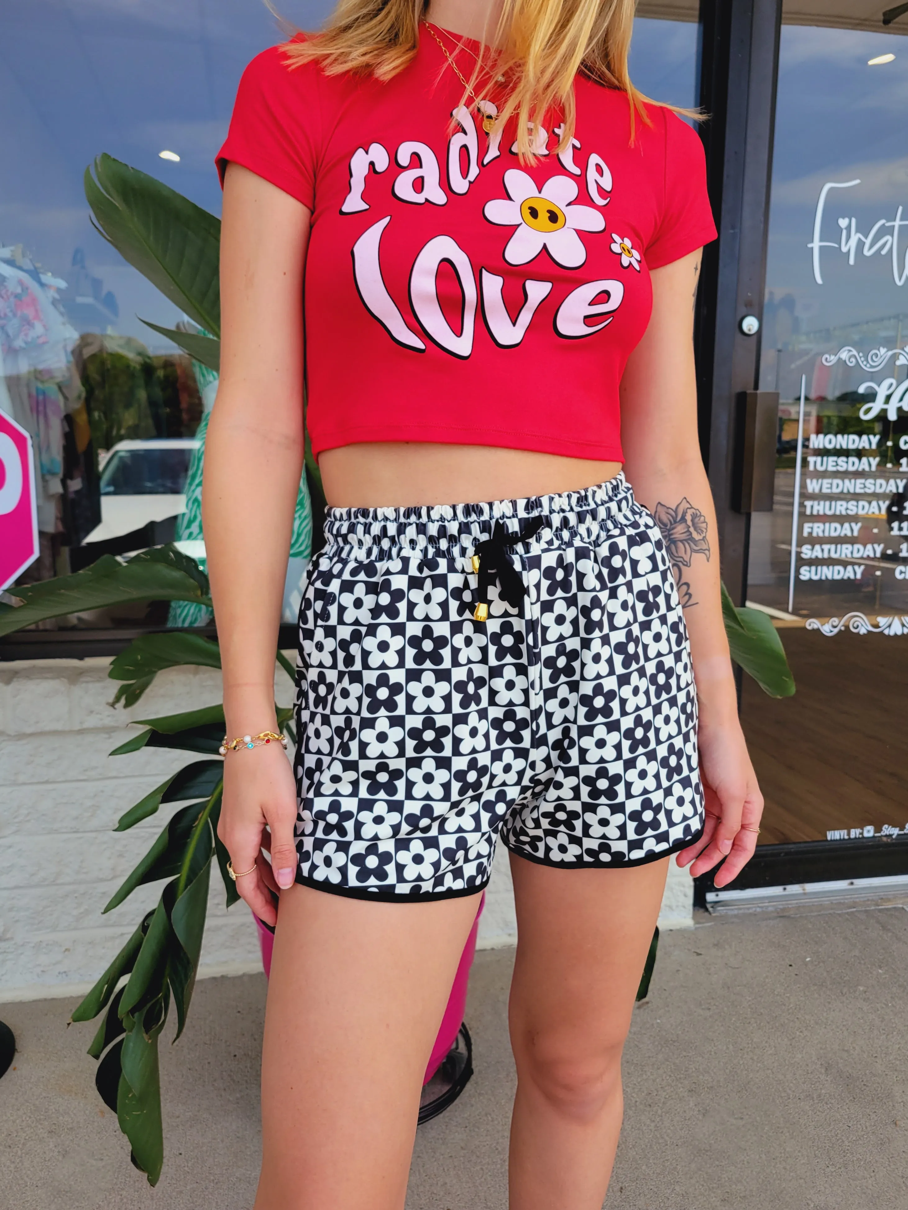 Checkered Flower Shorts
