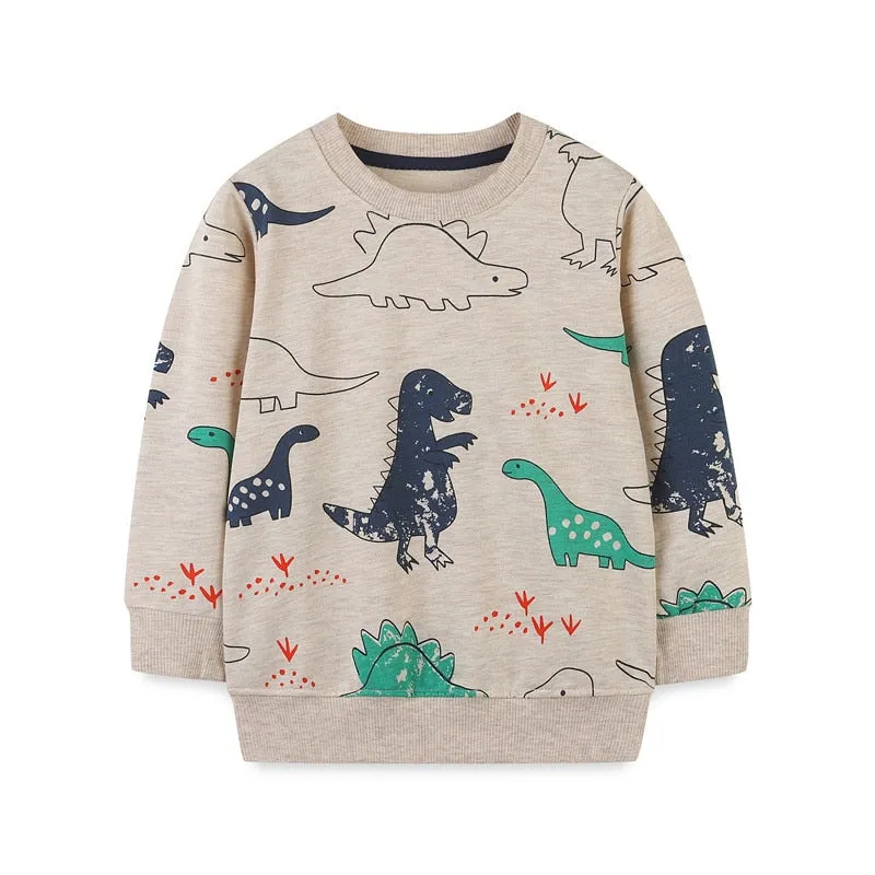 Children's Cartoon Animals Print Long Sleeve Cotton Sweatshirt - Red, Brown, Beige, Green