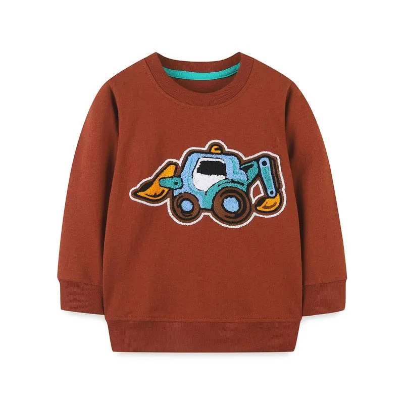 Children's Cartoon Animals Print Long Sleeve Cotton Sweatshirt - Red, Brown, Beige, Green