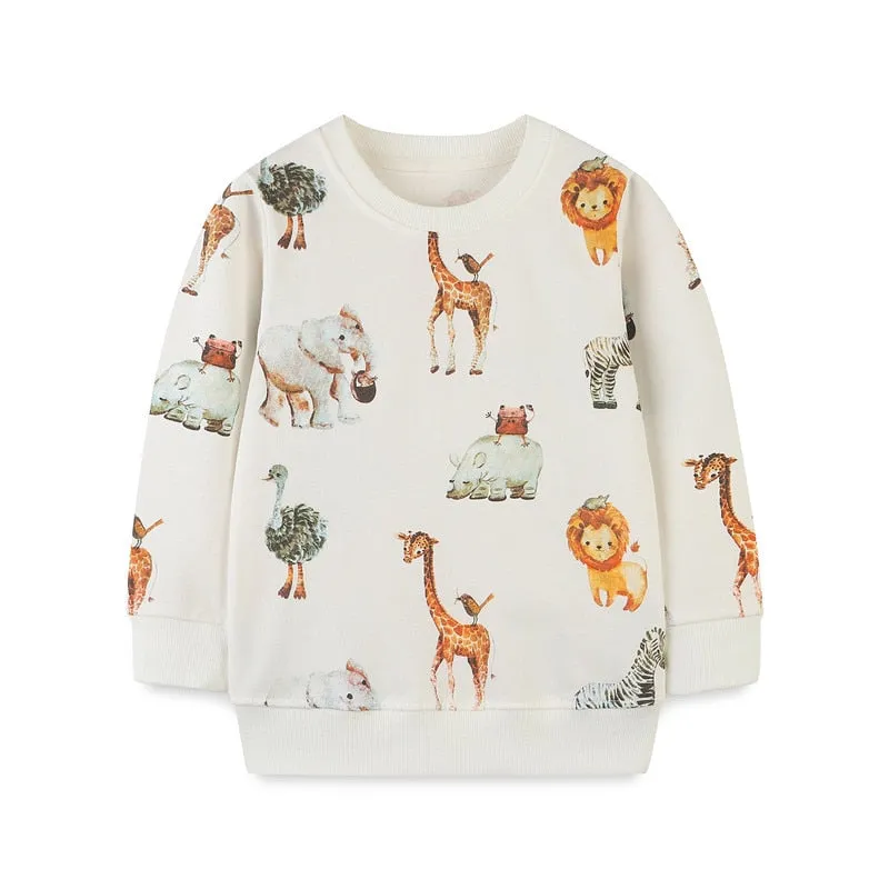 Children's Cartoon Animals Print Long Sleeve Cotton Sweatshirt - Yellow, White, Brown