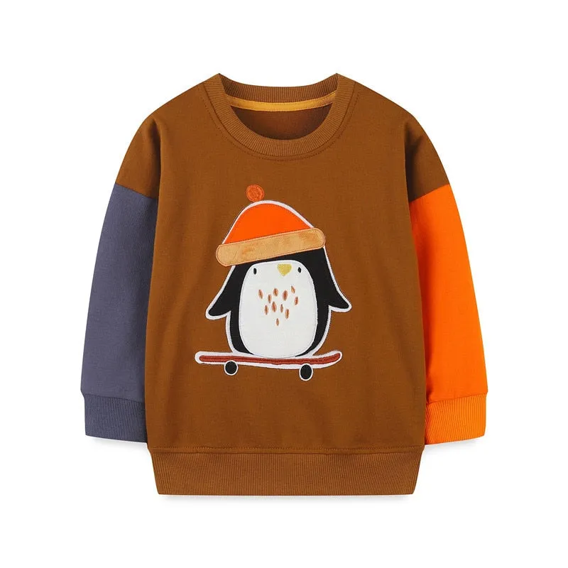 Children's Cartoon Animals Print Long Sleeve Cotton Sweatshirt - Yellow, White, Brown