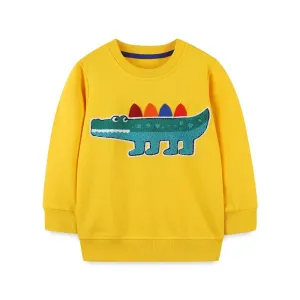 Children's Cartoon Animals Print Long Sleeve Cotton Sweatshirt - Yellow, White, Brown