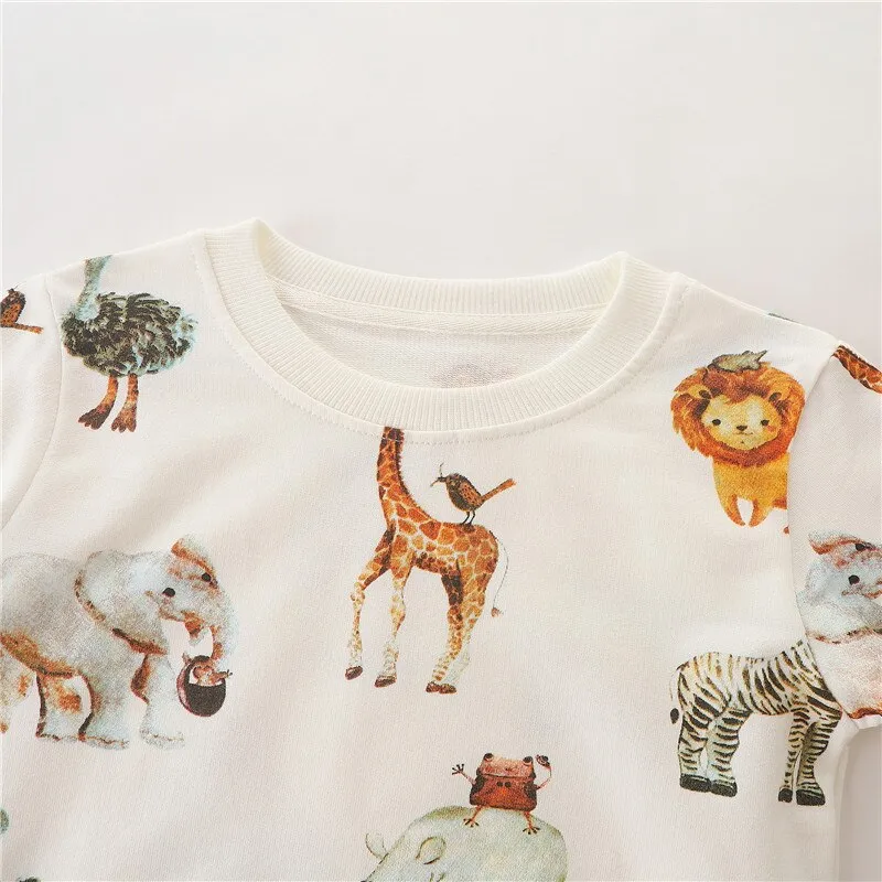 Children's Cartoon Animals Print Long Sleeve Cotton Sweatshirt - Yellow, White, Brown