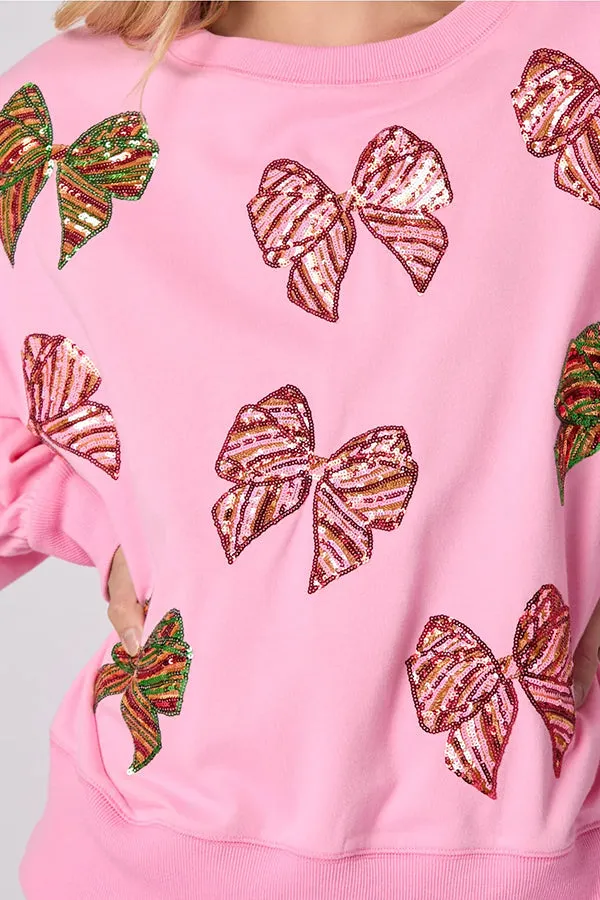 Christmas Bow Sequin Loose Casual Long Sleeve Sweatshirt