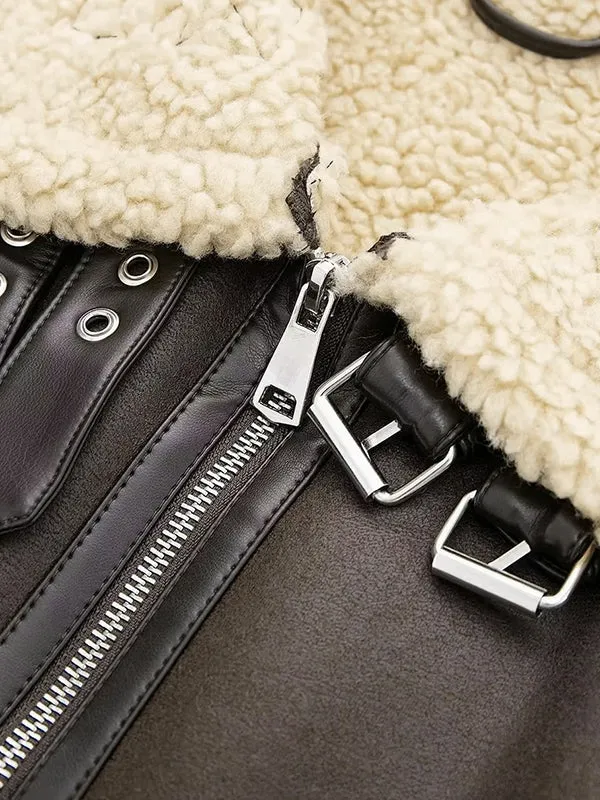 Classic brown leather jacket with lambswool lining and leather splice 
