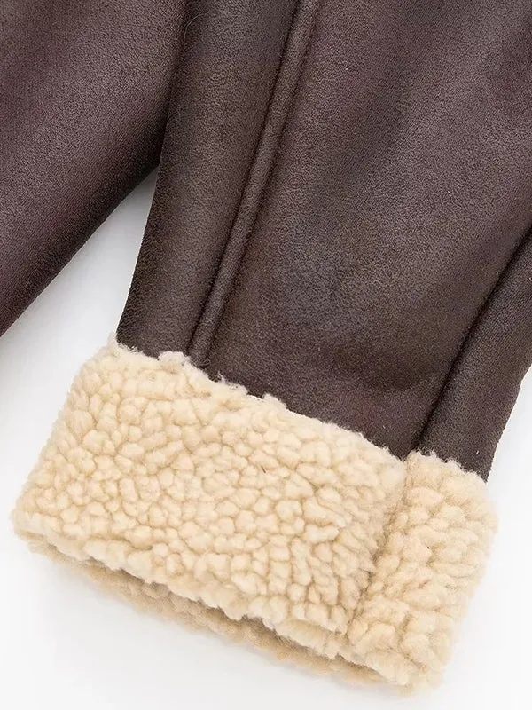 Classic brown leather jacket with lambswool lining and leather splice 