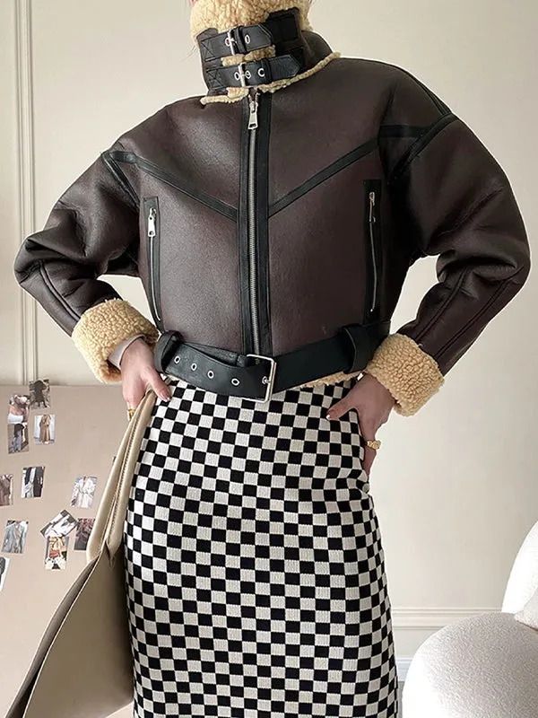 Classic brown leather jacket with lambswool lining and leather splice 