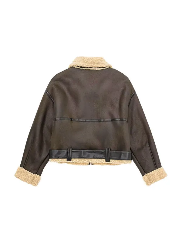 Classic brown leather jacket with lambswool lining and leather splice 