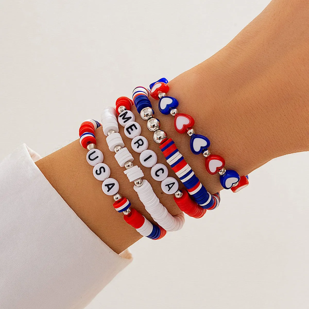 Colorful Layered American Theme Stretch Bracelet Set