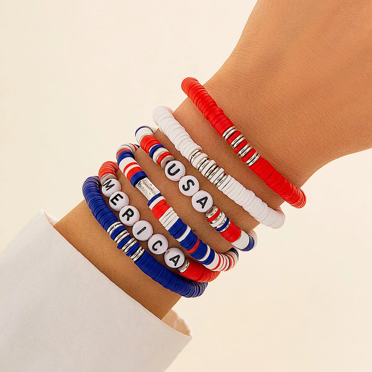Colorful Layered American Theme Stretch Bracelet Set
