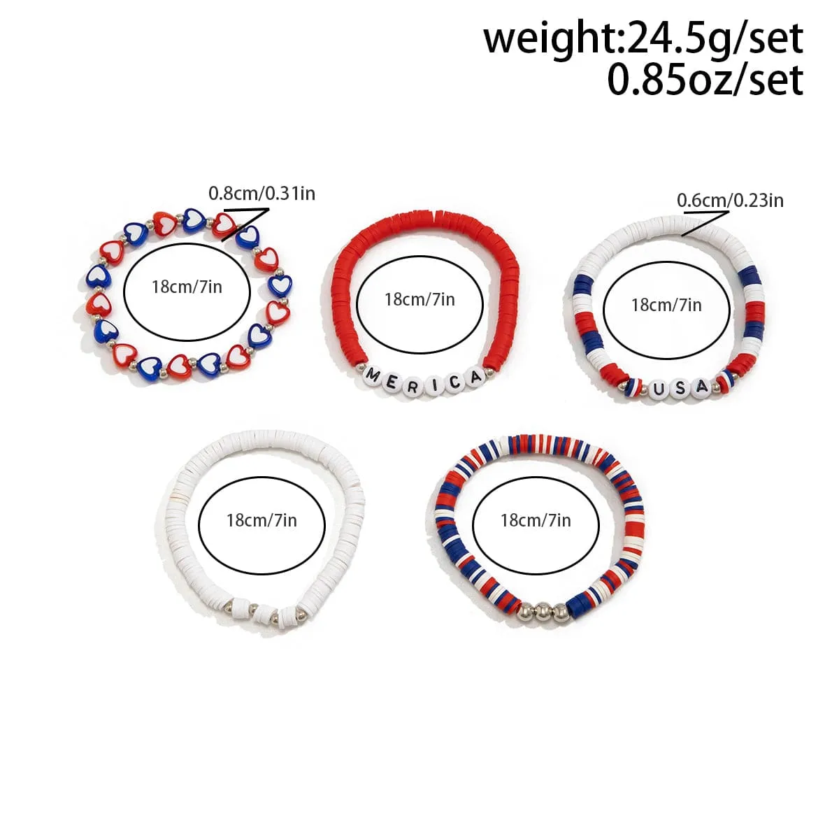 Colorful Layered American Theme Stretch Bracelet Set