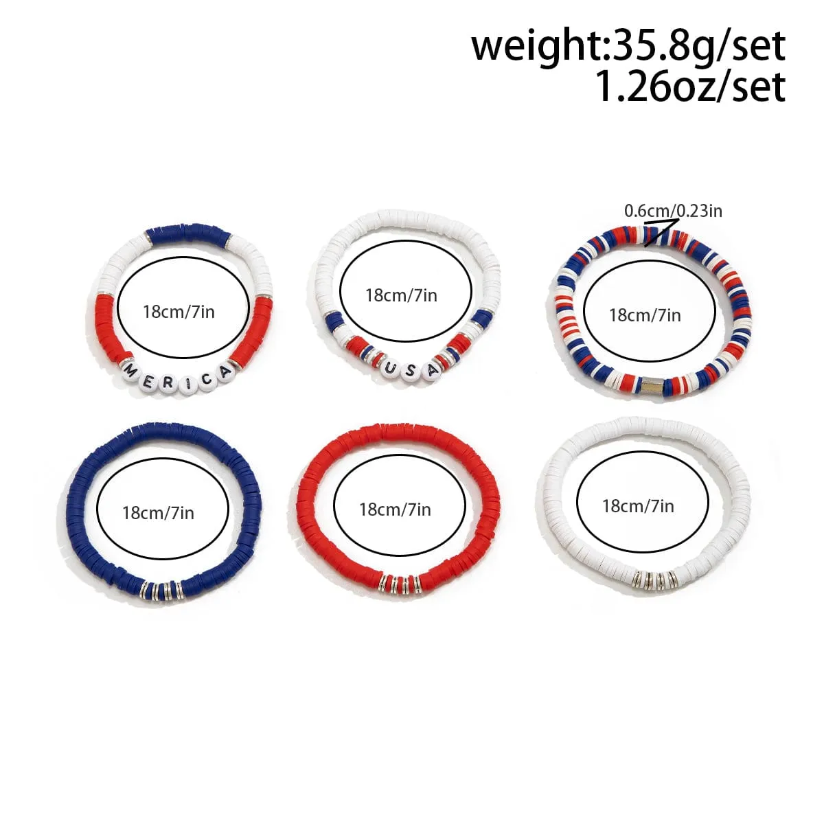 Colorful Layered American Theme Stretch Bracelet Set