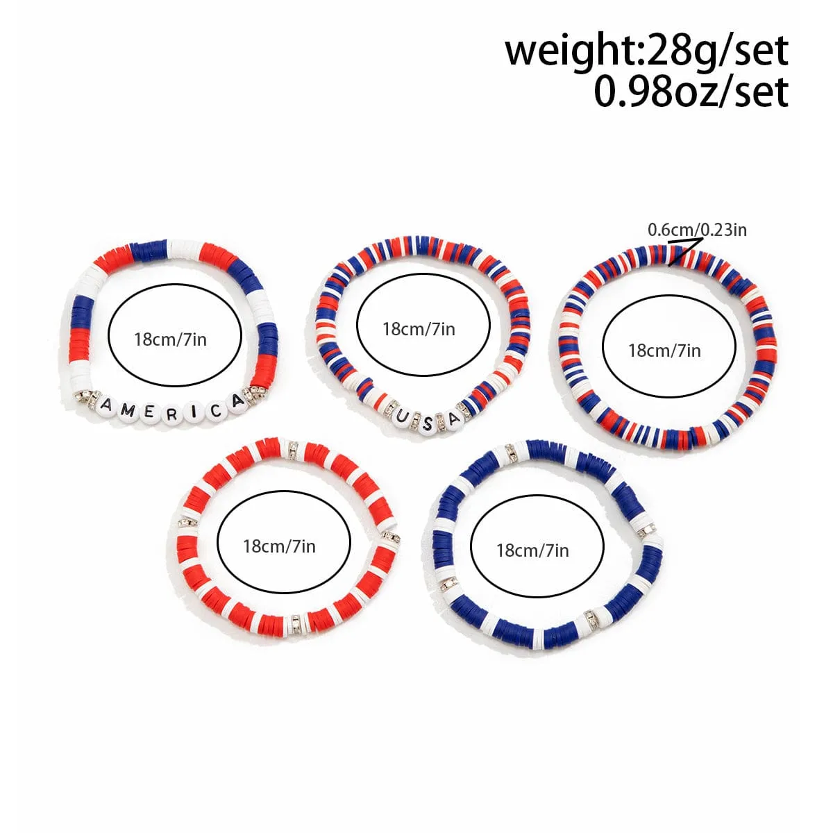 Colorful Layered American Theme Stretch Bracelet Set