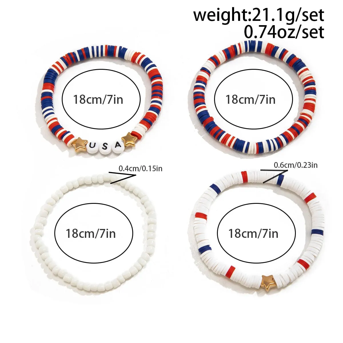 Colorful Layered American Theme Stretch Bracelet Set