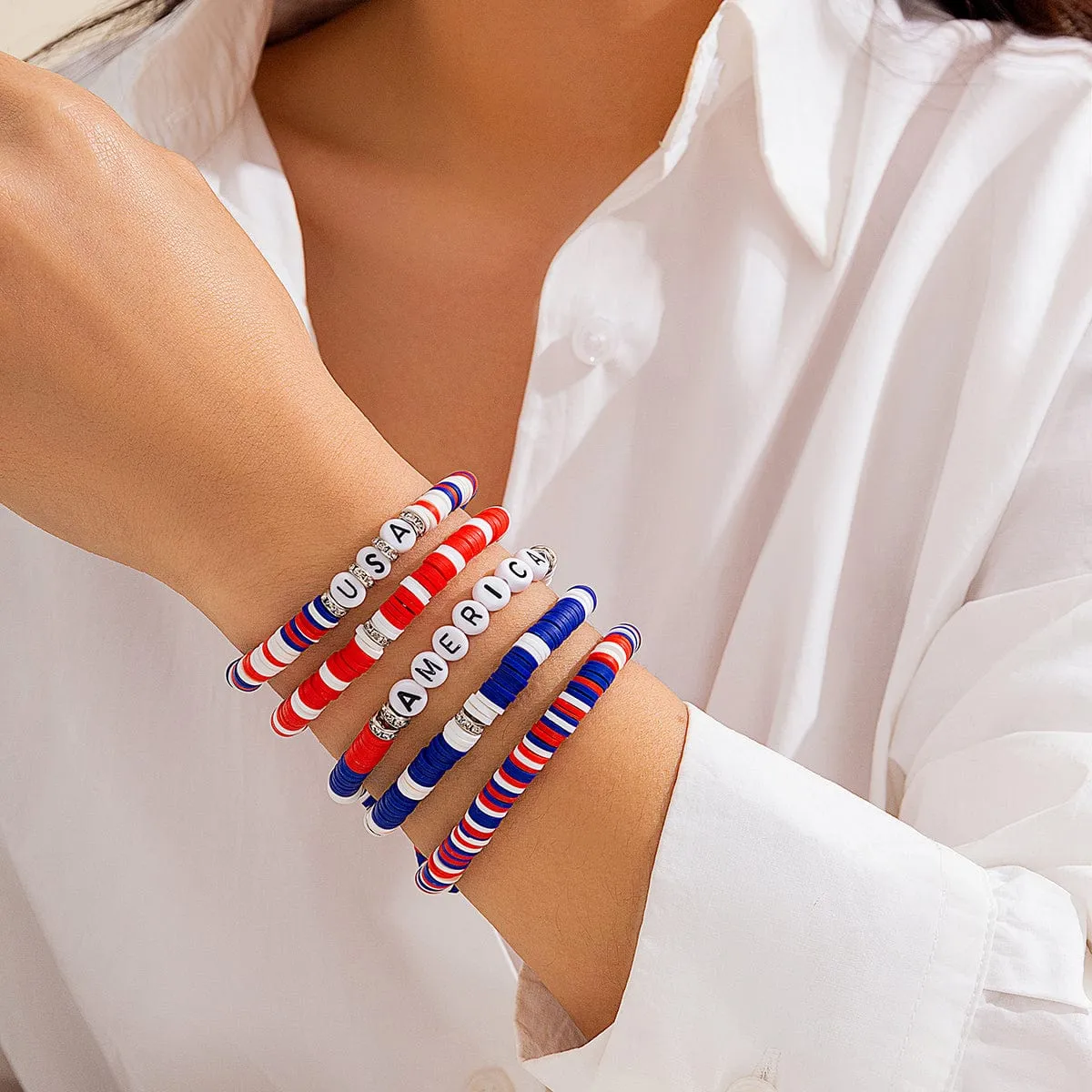 Colorful Layered American Theme Stretch Bracelet Set