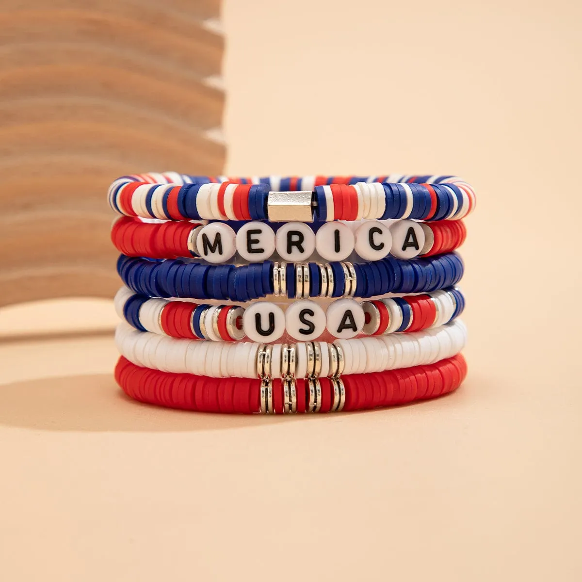 Colorful Layered American Theme Stretch Bracelet Set