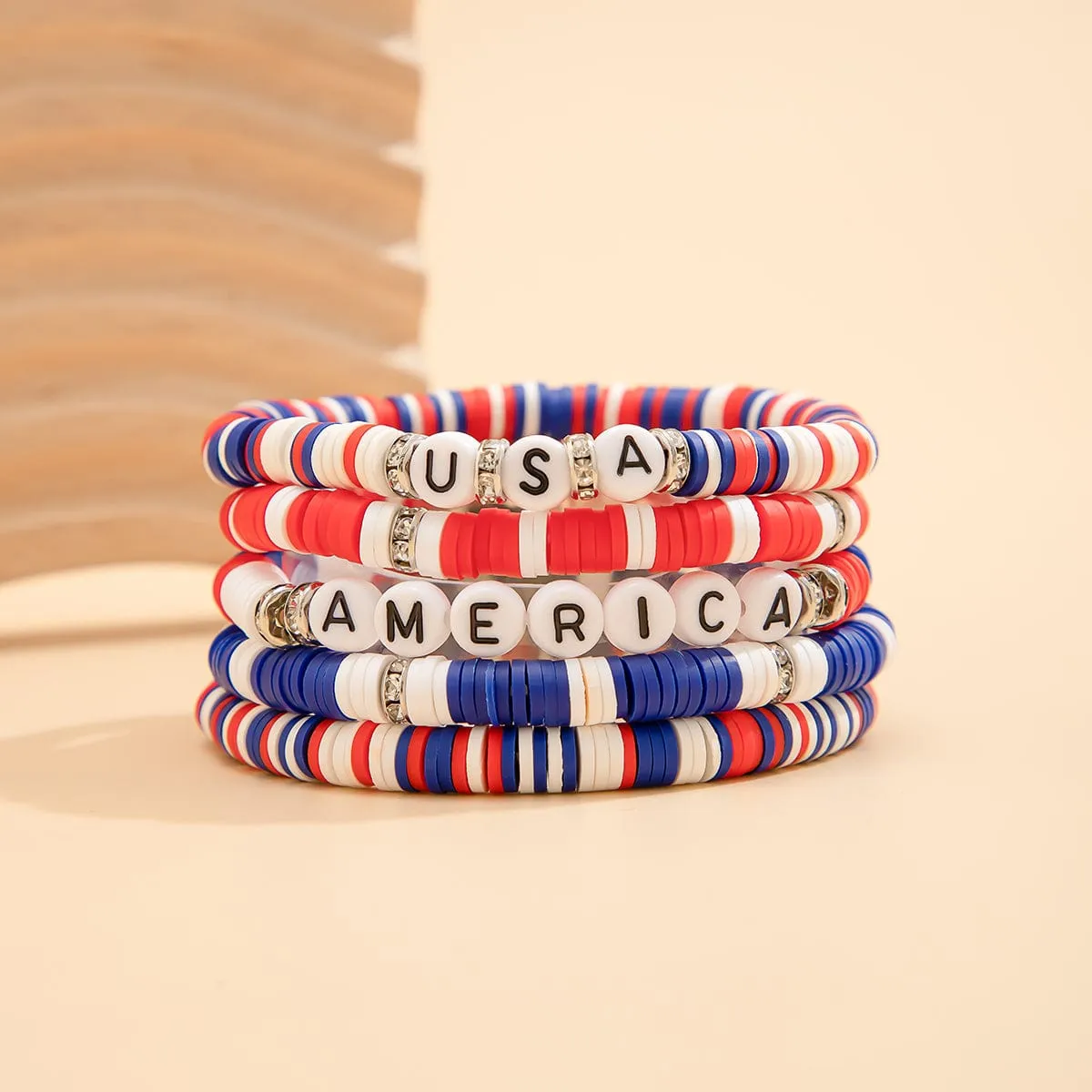 Colorful Layered American Theme Stretch Bracelet Set