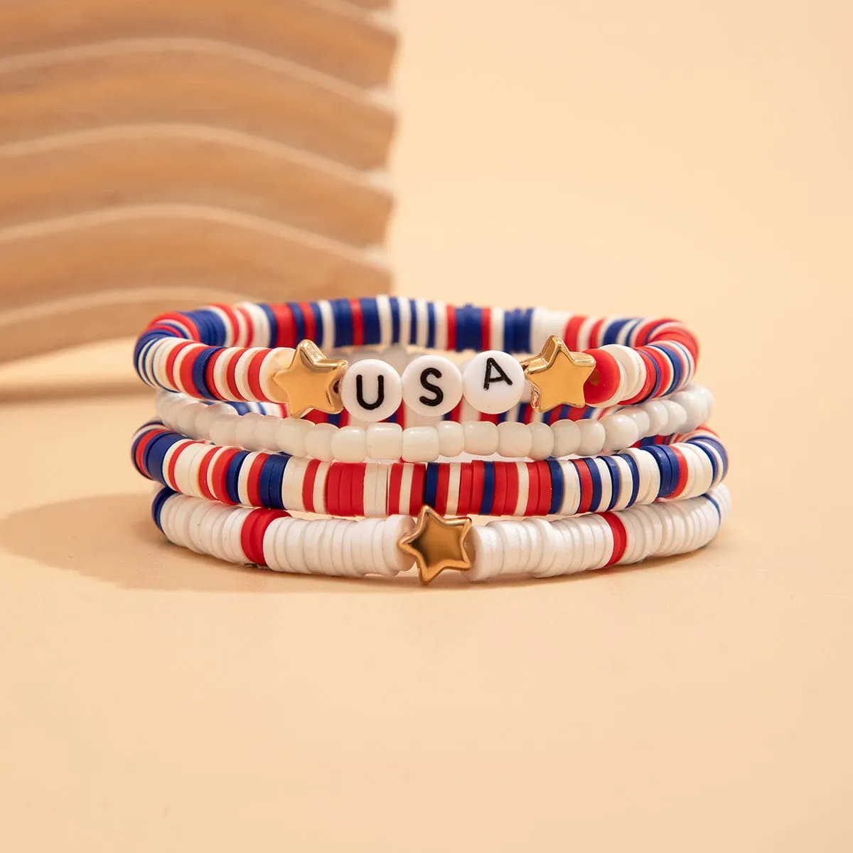Colorful Layered American Theme Stretch Bracelet Set