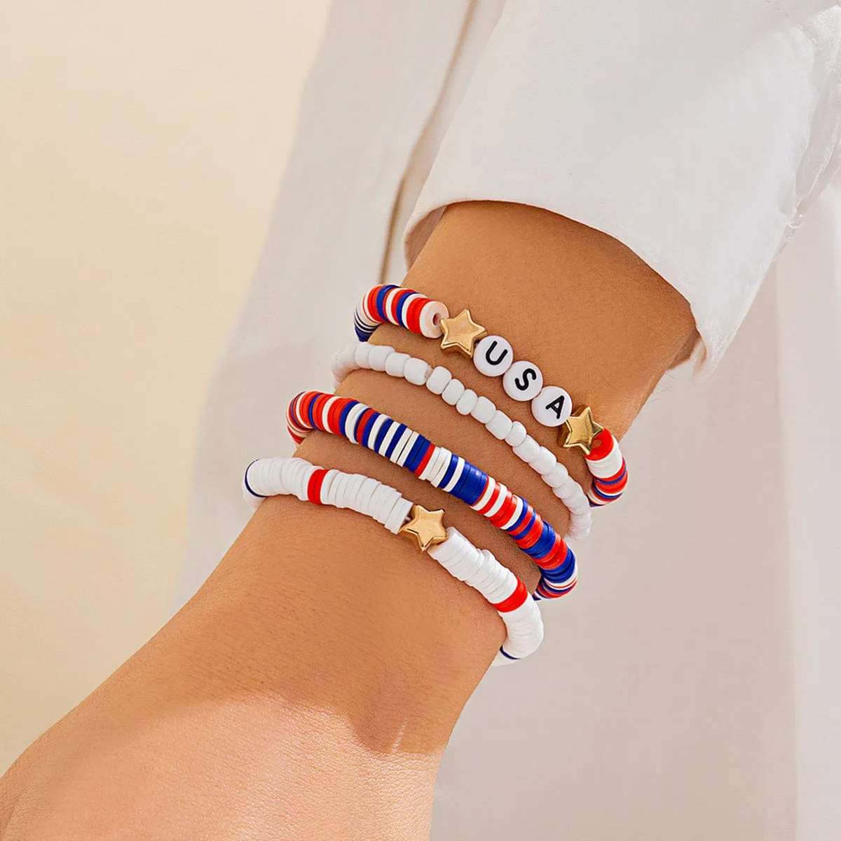 Colorful Layered American Theme Stretch Bracelet Set