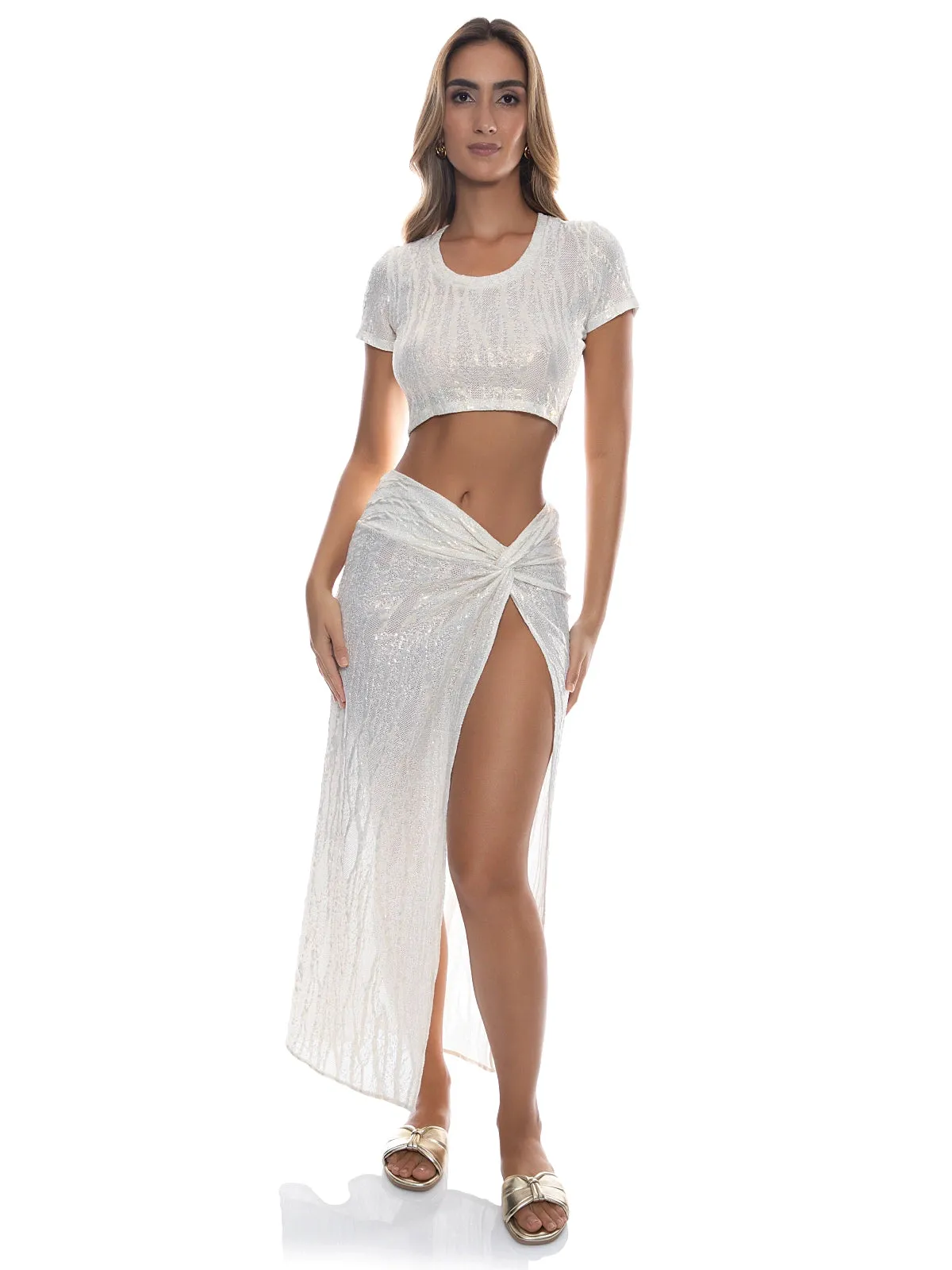 Crop T-Shirt-Twist Front Skirt