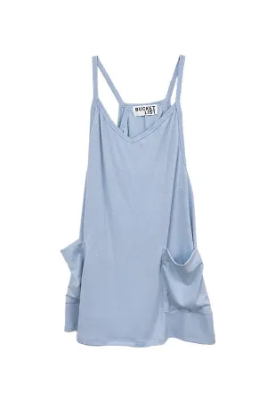 D4149C V-neck Solid Mini Dress With Built In Romper Lining: Sky blue / S-M-L (2-2-2)