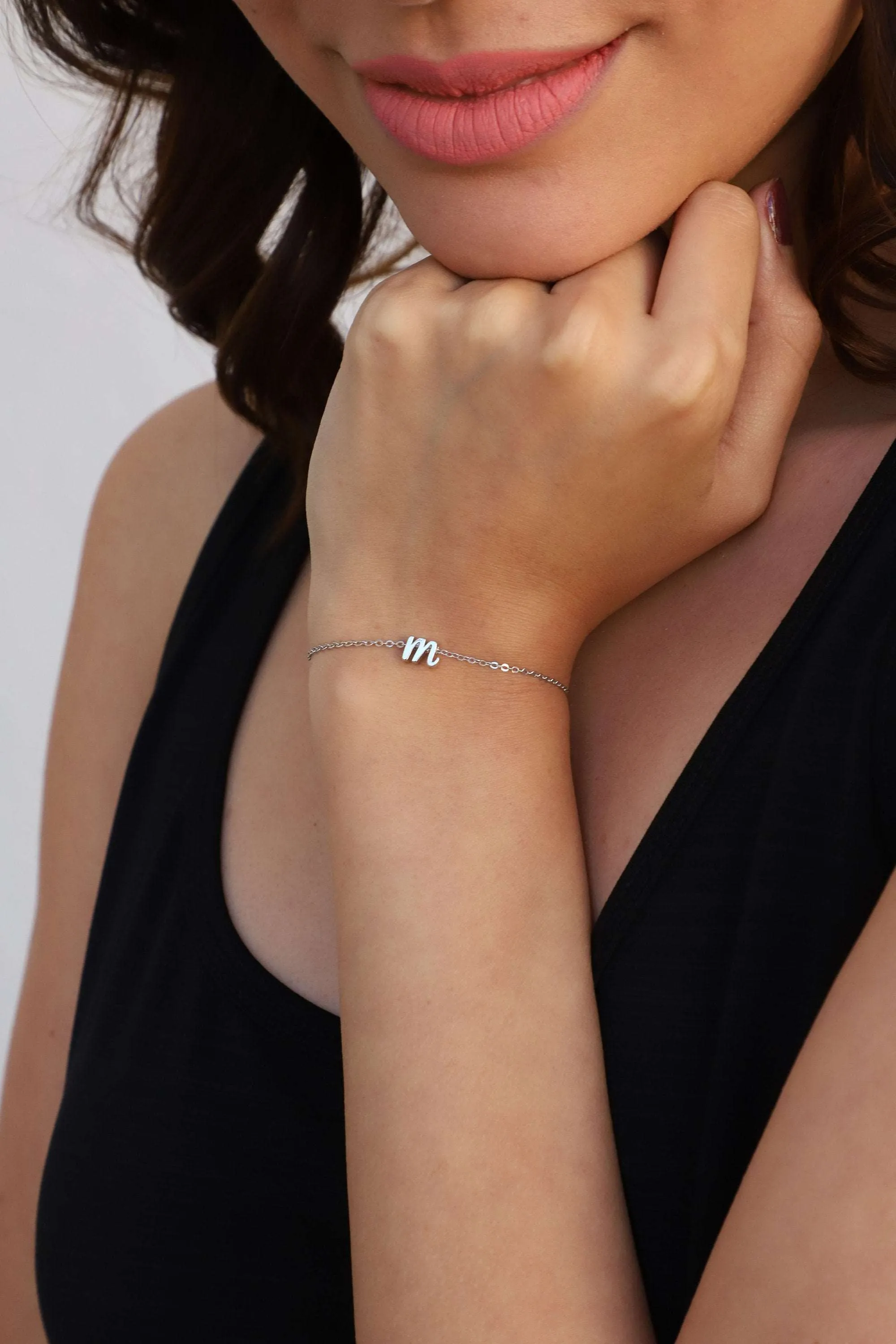 Dainty Initial Bracelet, Letter Cursive Initial Bracelet