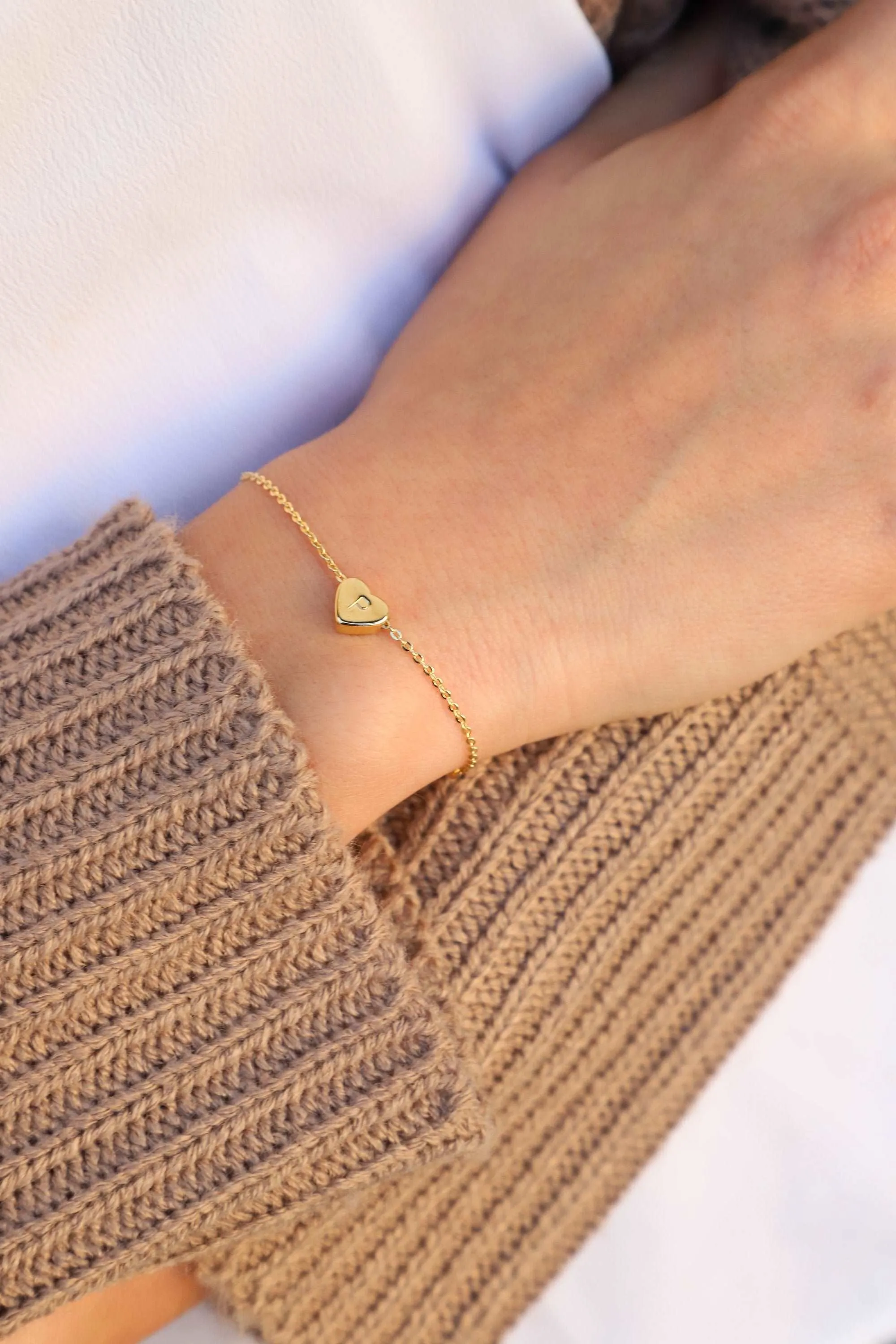 Dainty Initial Heart Bracelet, Friendships Bracelet