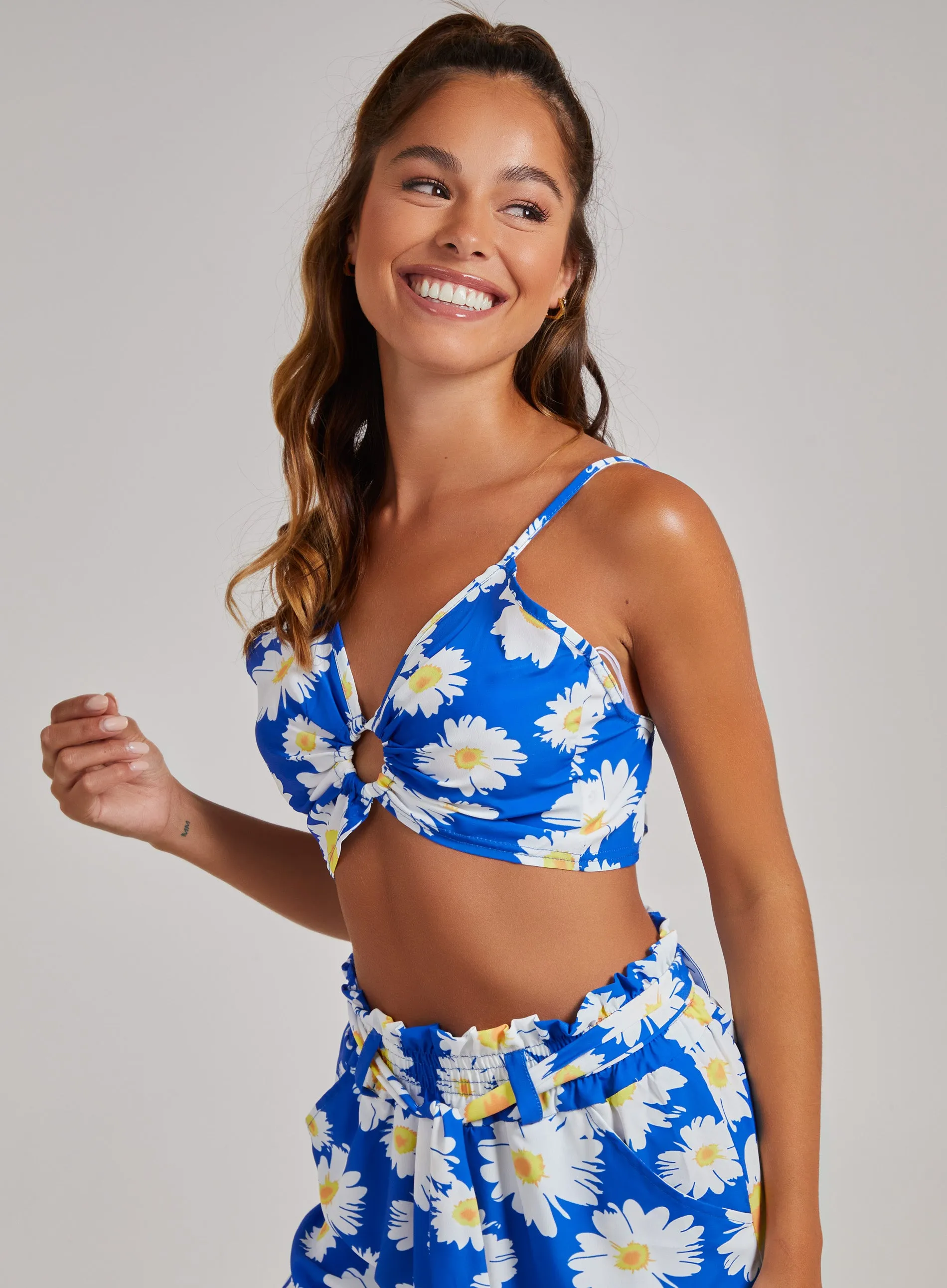 Daisy Print Tie Back Crop Top