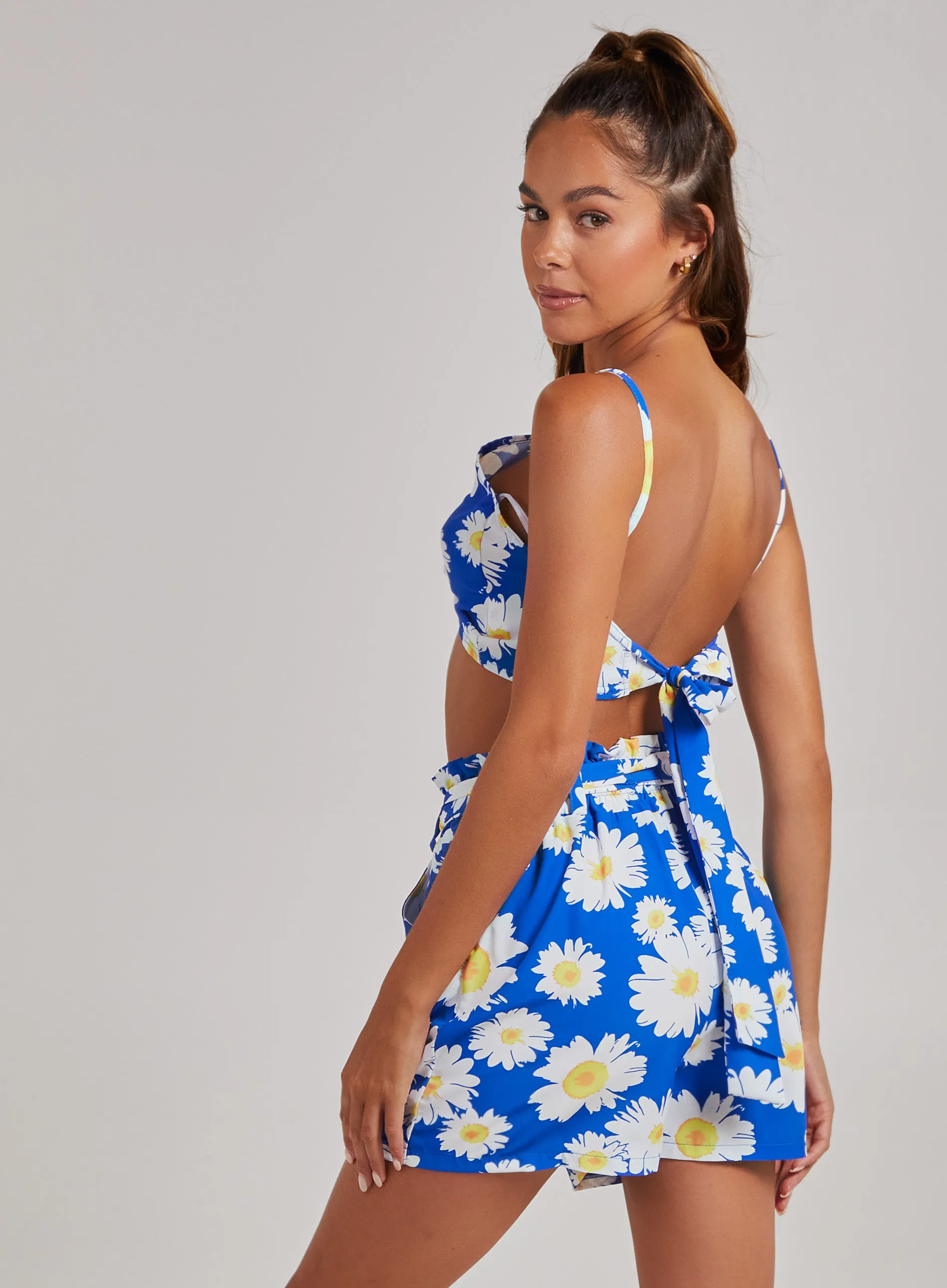 Daisy Print Tie Back Crop Top