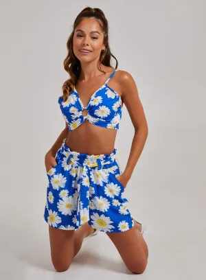 Daisy Print Tie Back Crop Top
