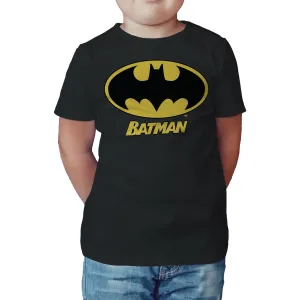 DC Comics Batman Logo Name Official Kid's T-Shirt (Black)