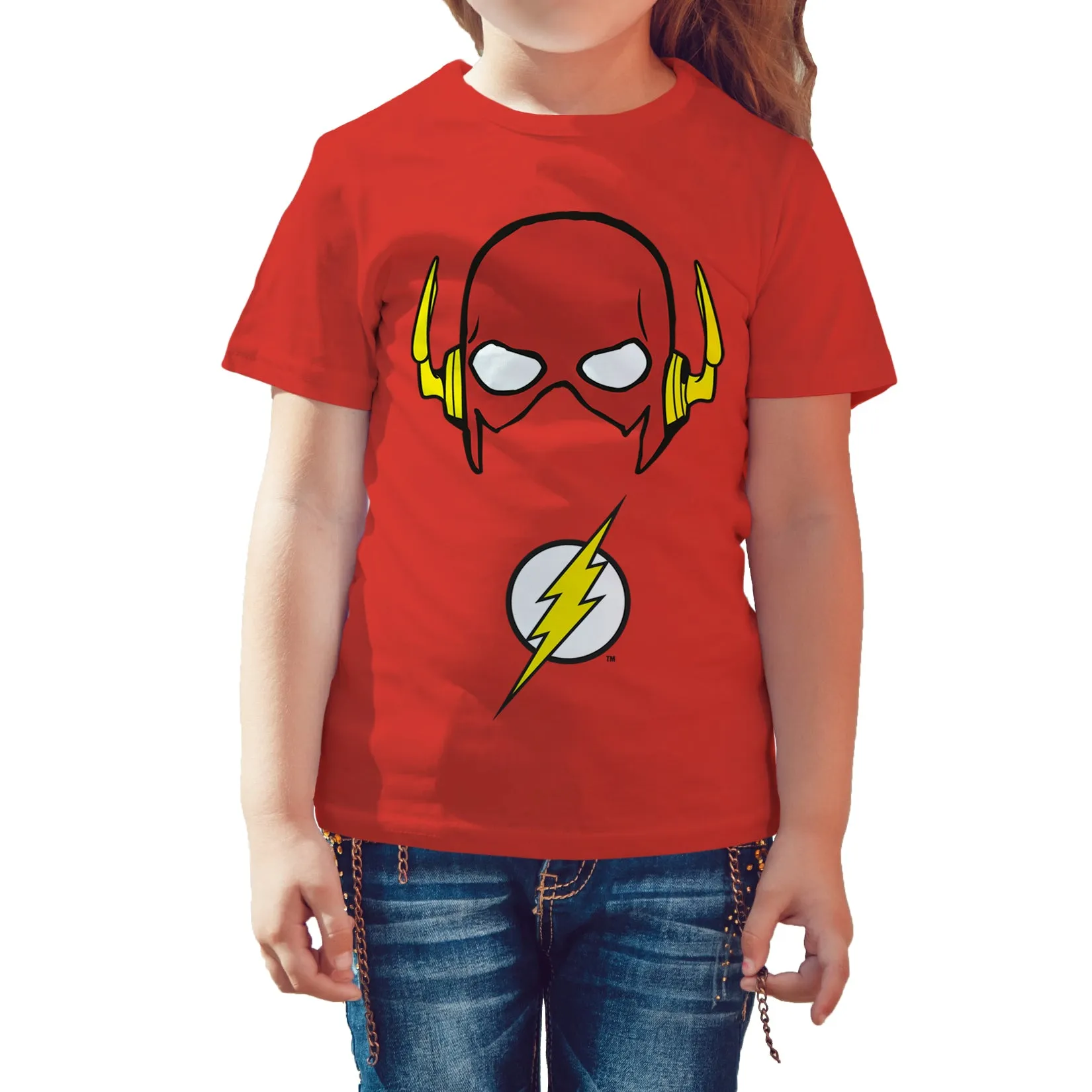DC Comics Flash Logo Mask Official Kid's T-Shirt (Red)
