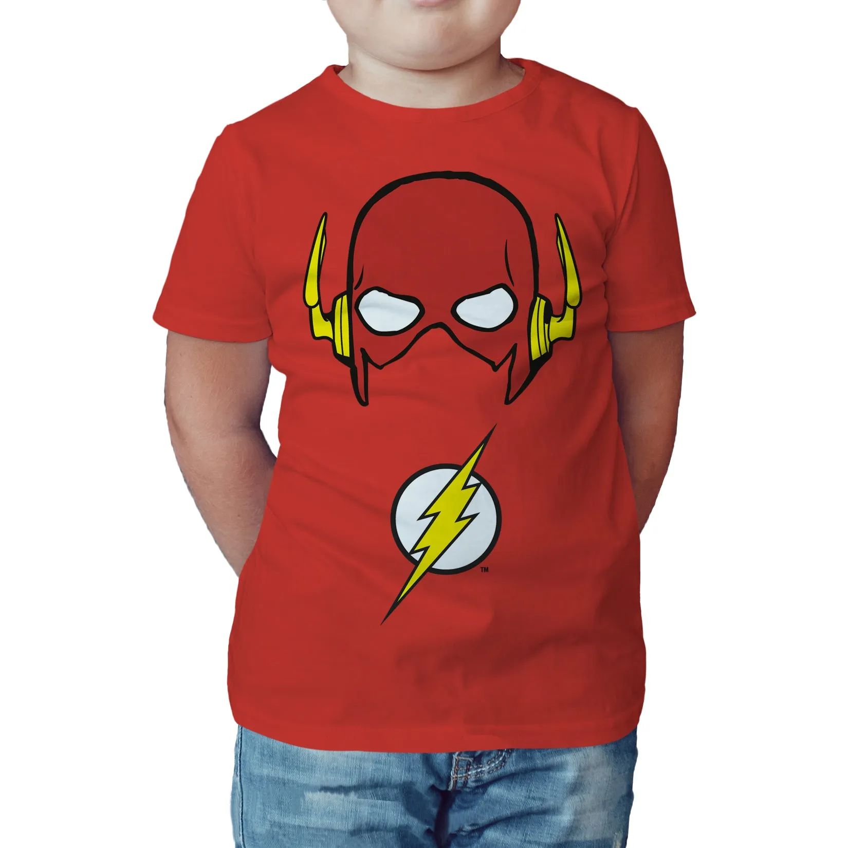 DC Comics Flash Logo Mask Official Kid's T-Shirt (Red)