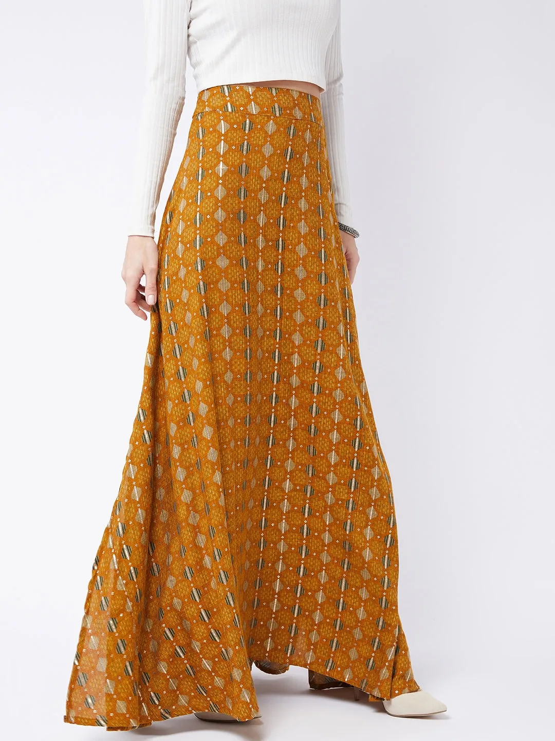 Dijon Yellow Side Slit Long Skirt