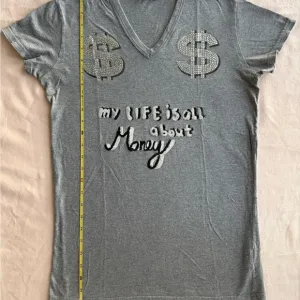 Dolce &amp; Gabbana Gray V-Neck T-Shirt with Rhinestone Design, Authentic